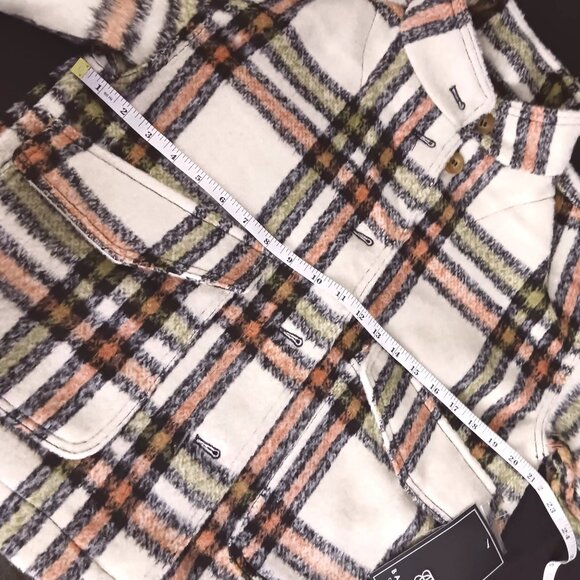 NEW Bagatelle Plaid Print Oversized Cropped Jacket in Cream & Rust,‎ Size M - Picture 13 of 14